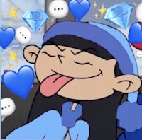 a cartoon girl with her tongue out and surrounded by hearts